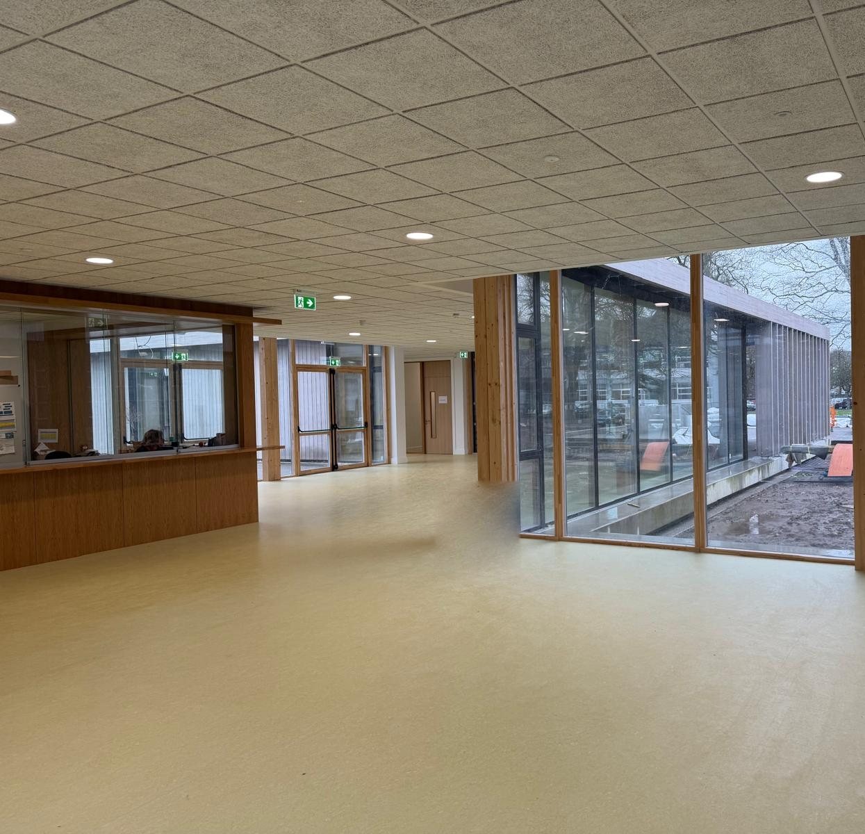 Reception and glazed corridor, St Flannan's College